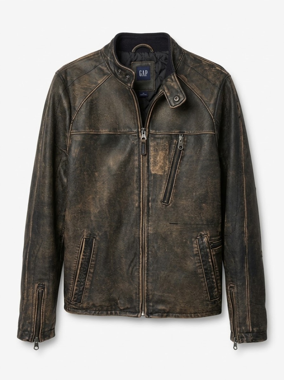 Vtg Y2K GAP Distressed Genuine Leather Moto Jacket Medium Grunge Biker